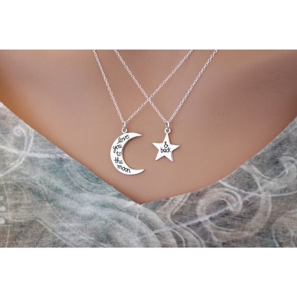 Sterling Silver Love You to the Moon and Back Charm Necklace Set - Picture 3 of 3